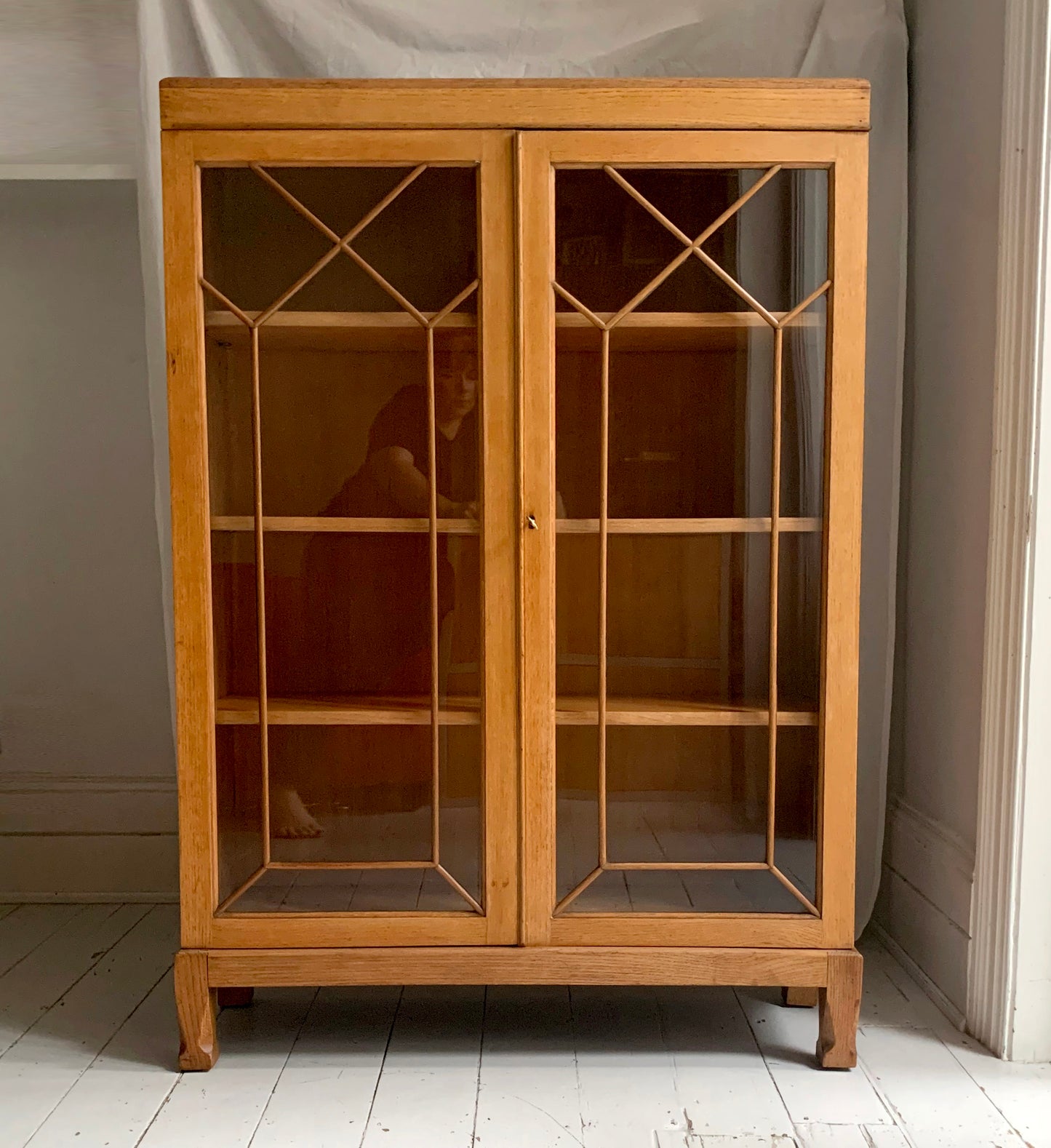 Antique Edwardian Astragal Glazed Front Lockable Cabinet with Adjustable Shelves