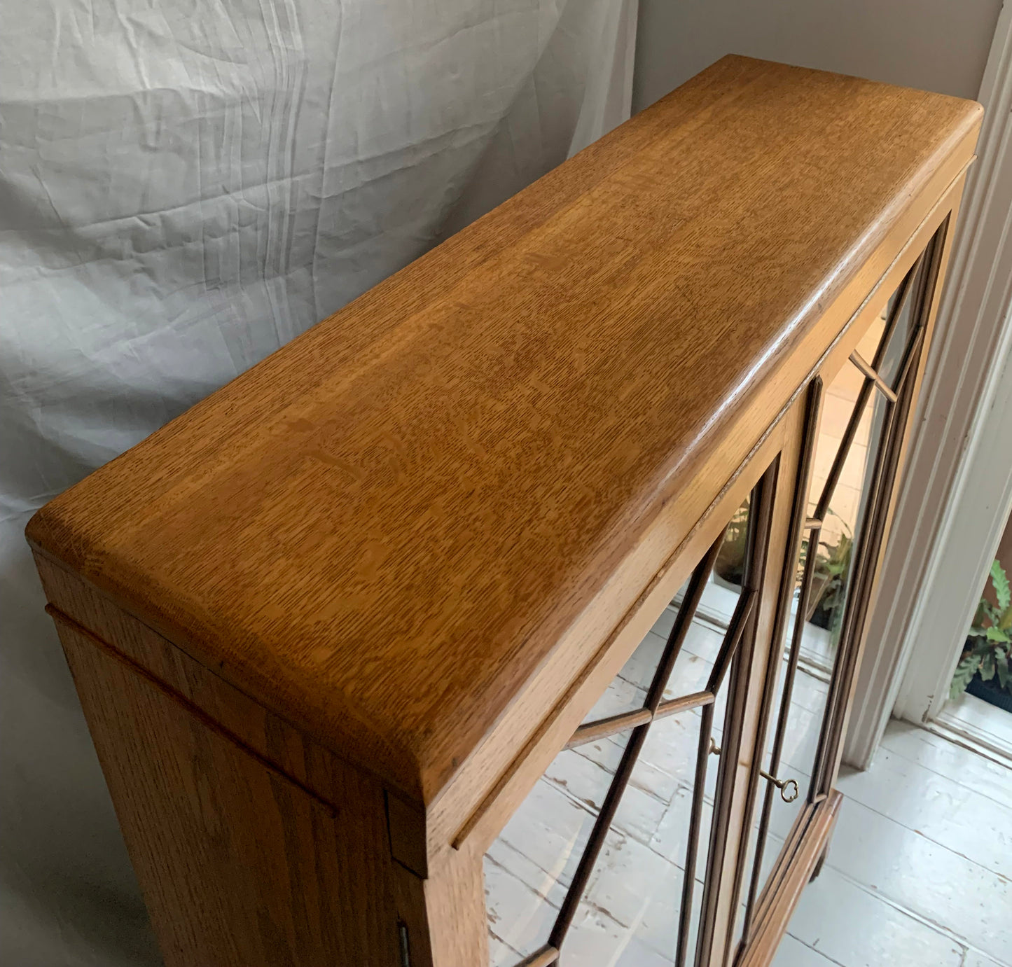 Antique Edwardian Astragal Glazed Front Lockable Cabinet with Adjustable Shelves