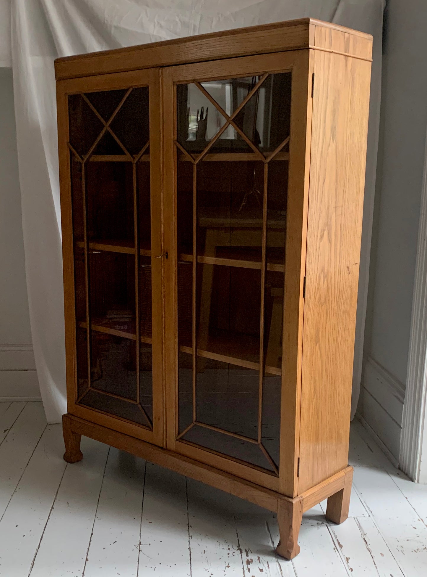 Antique Edwardian Astragal Glazed Front Lockable Cabinet with Adjustable Shelves