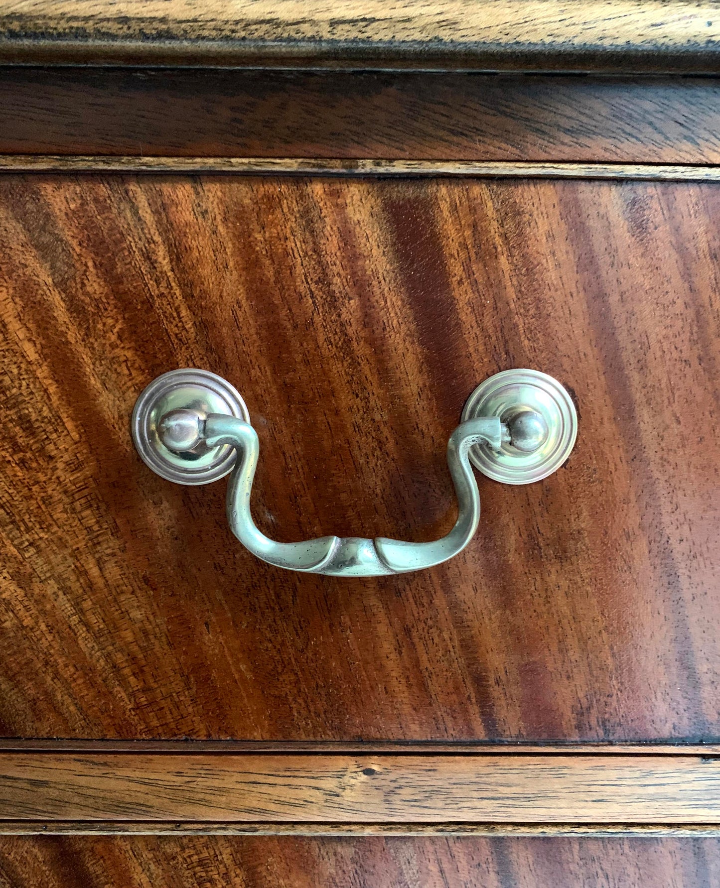 Antique Edwardian Flame Front Mahogany Four Drawer Chest of Drawers