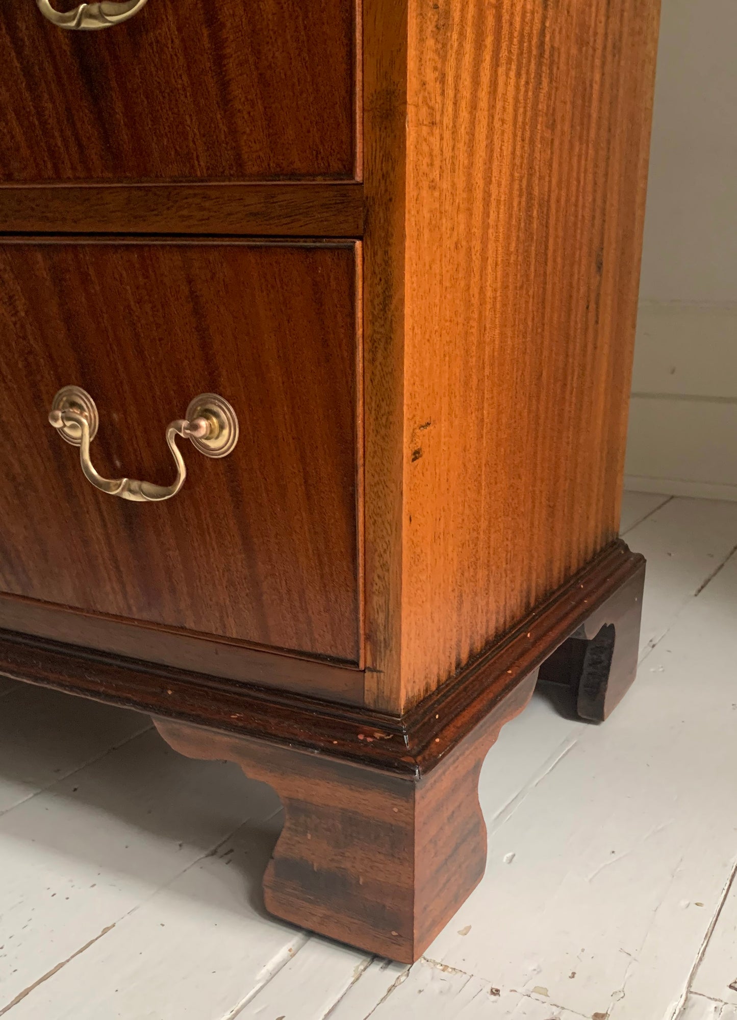 Antique Edwardian Flame Front Mahogany Four Drawer Chest of Drawers