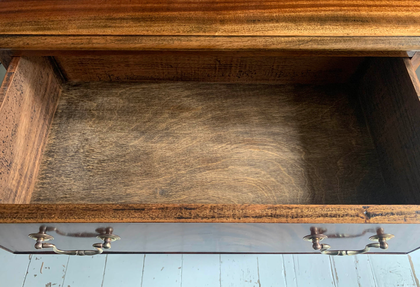 Antique Edwardian Flame Front Mahogany Four Drawer Chest of Drawers