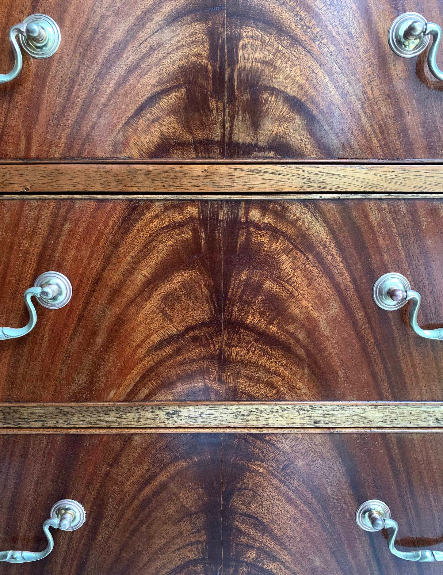Antique Edwardian Flame Front Mahogany Four Drawer Chest of Drawers