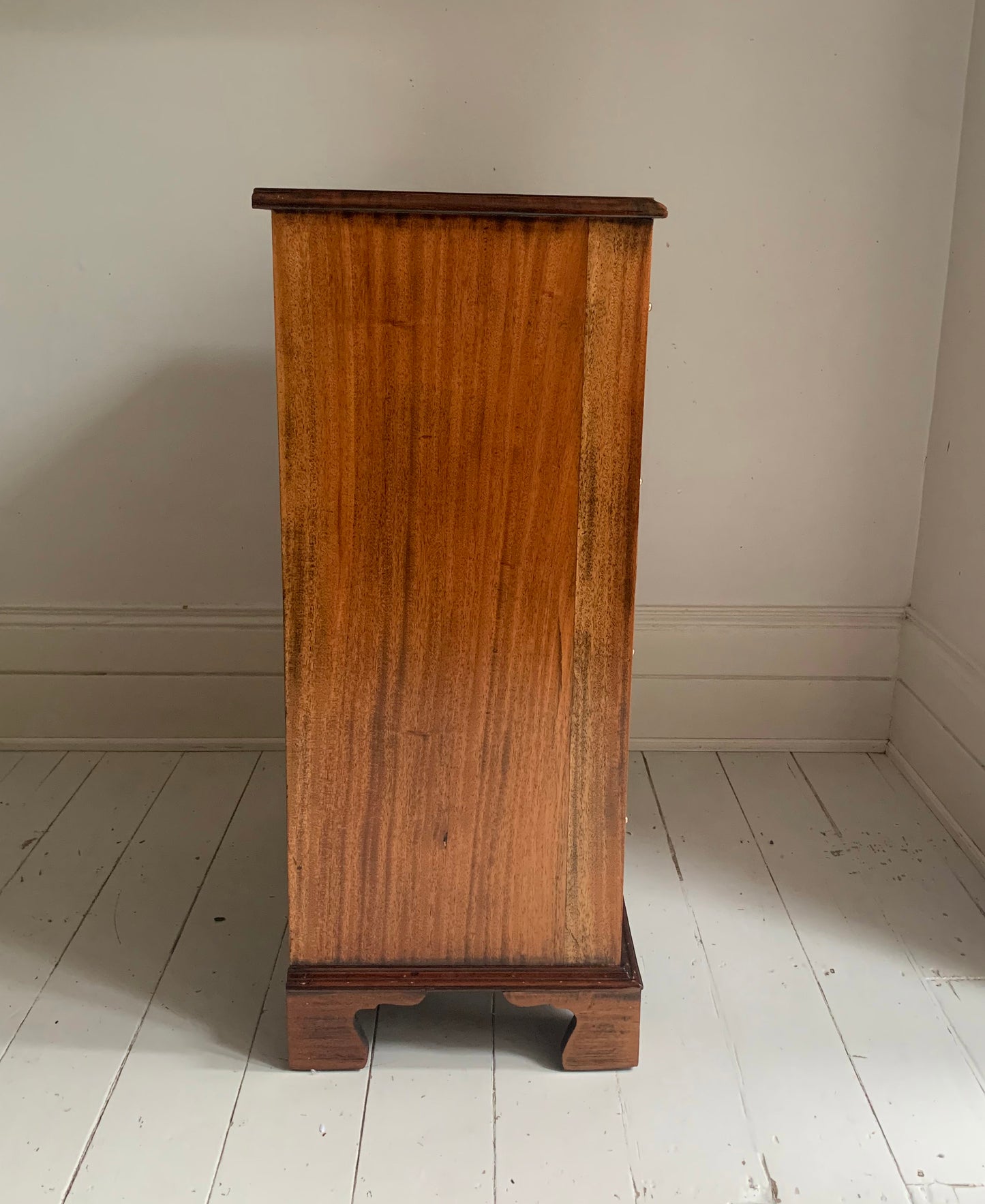 Antique Edwardian Flame Front Mahogany Four Drawer Chest of Drawers