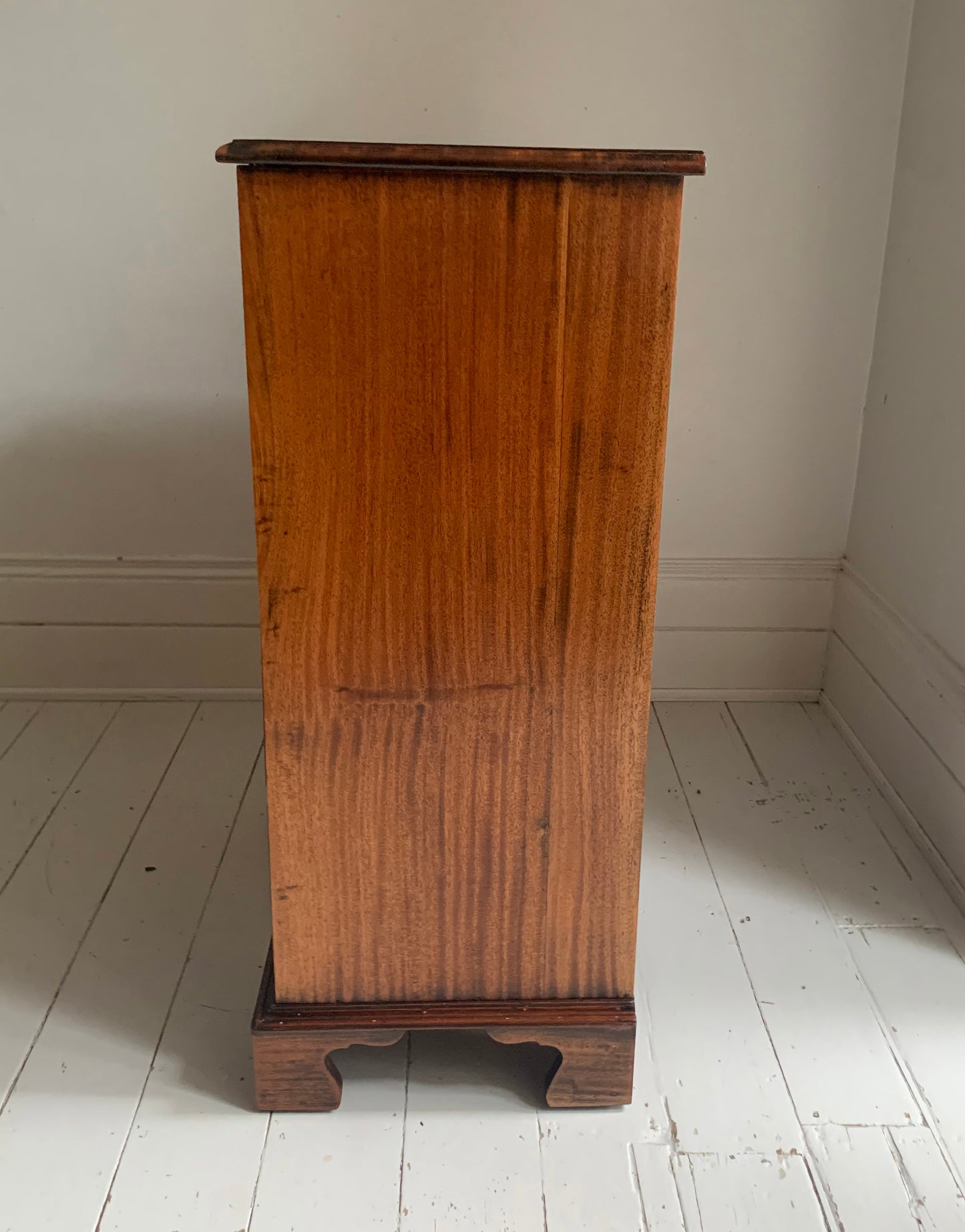Antique Edwardian Flame Front Mahogany Four Drawer Chest of Drawers