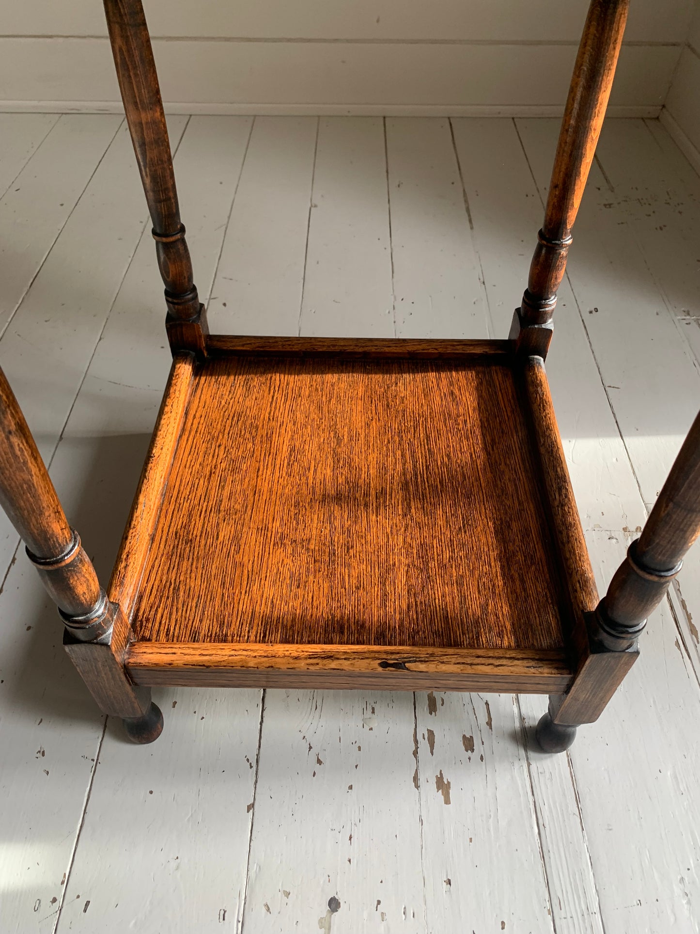 Antique Edwardian Oak Tall Side Table with Pie Crust Edging Top