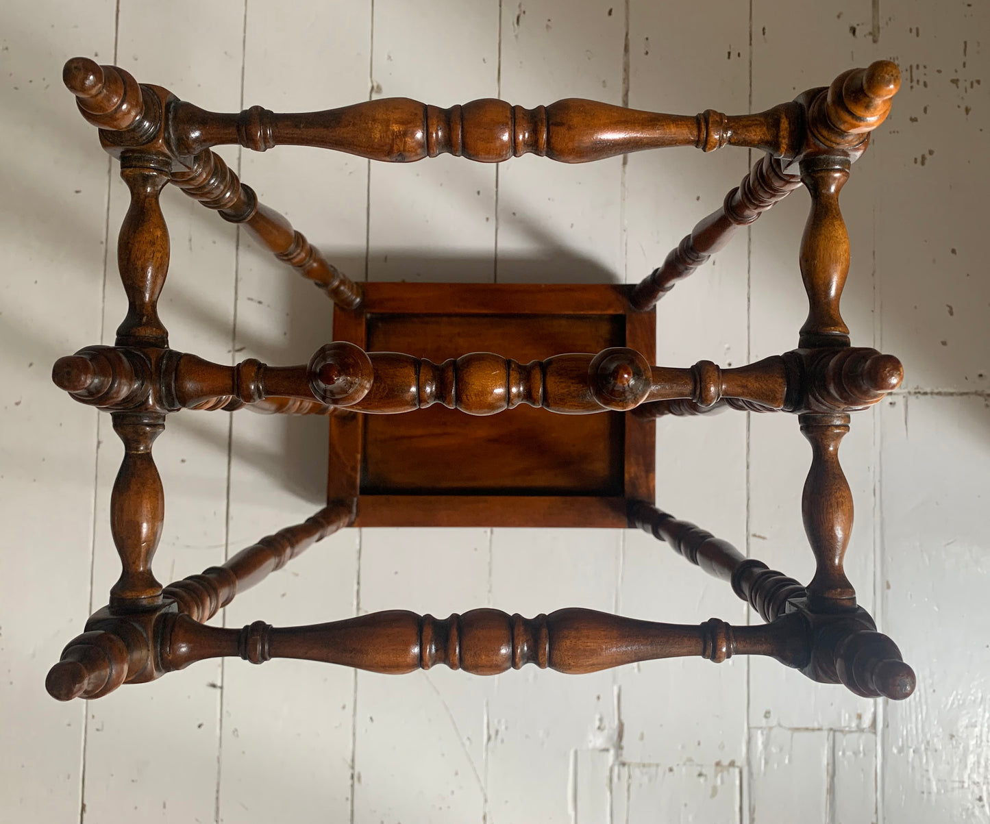 Antique Edwardian Turned Mahogany Umbrella / Stick Stand with Decorative Finials