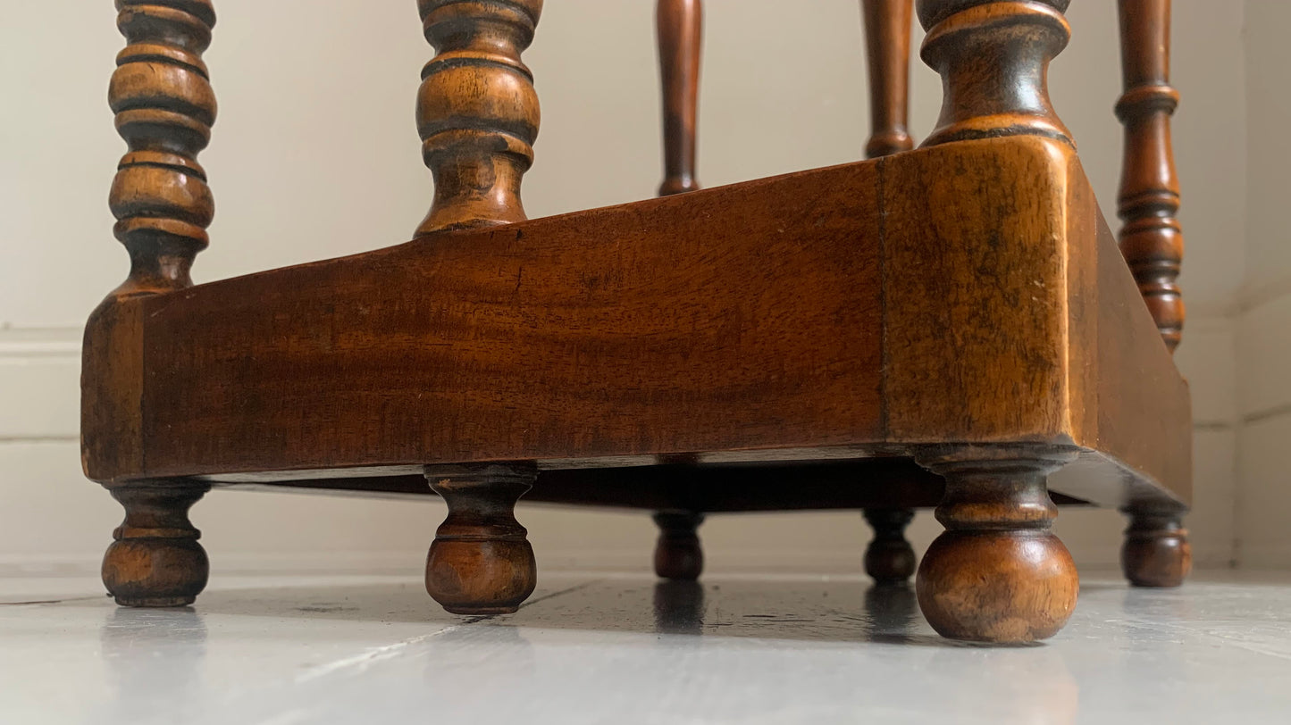 Antique Edwardian Turned Mahogany Umbrella / Stick Stand with Decorative Finials