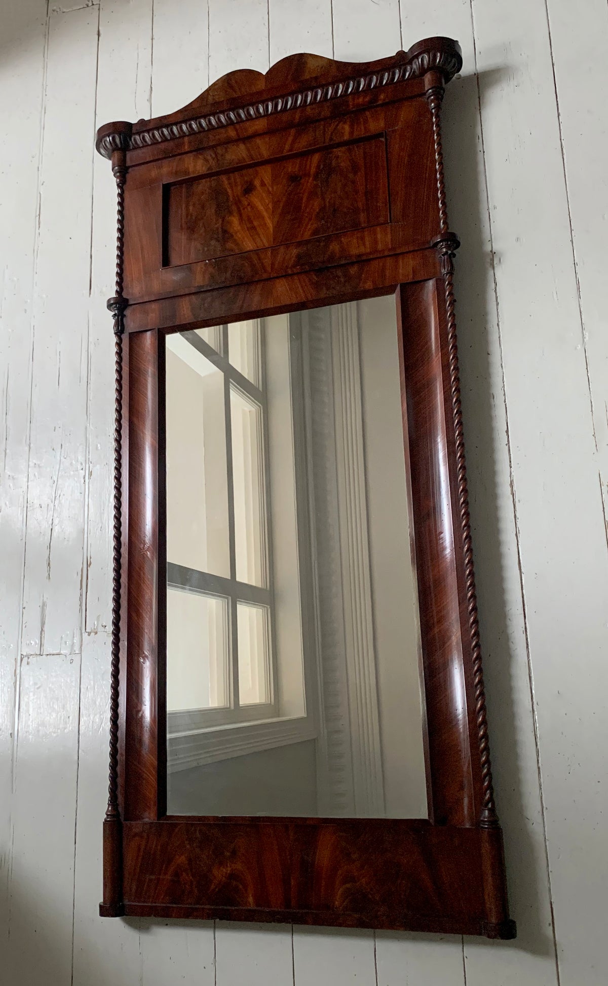 Large Antique Pier Mirror with Mahogany Frame And Barley Twist Detailing