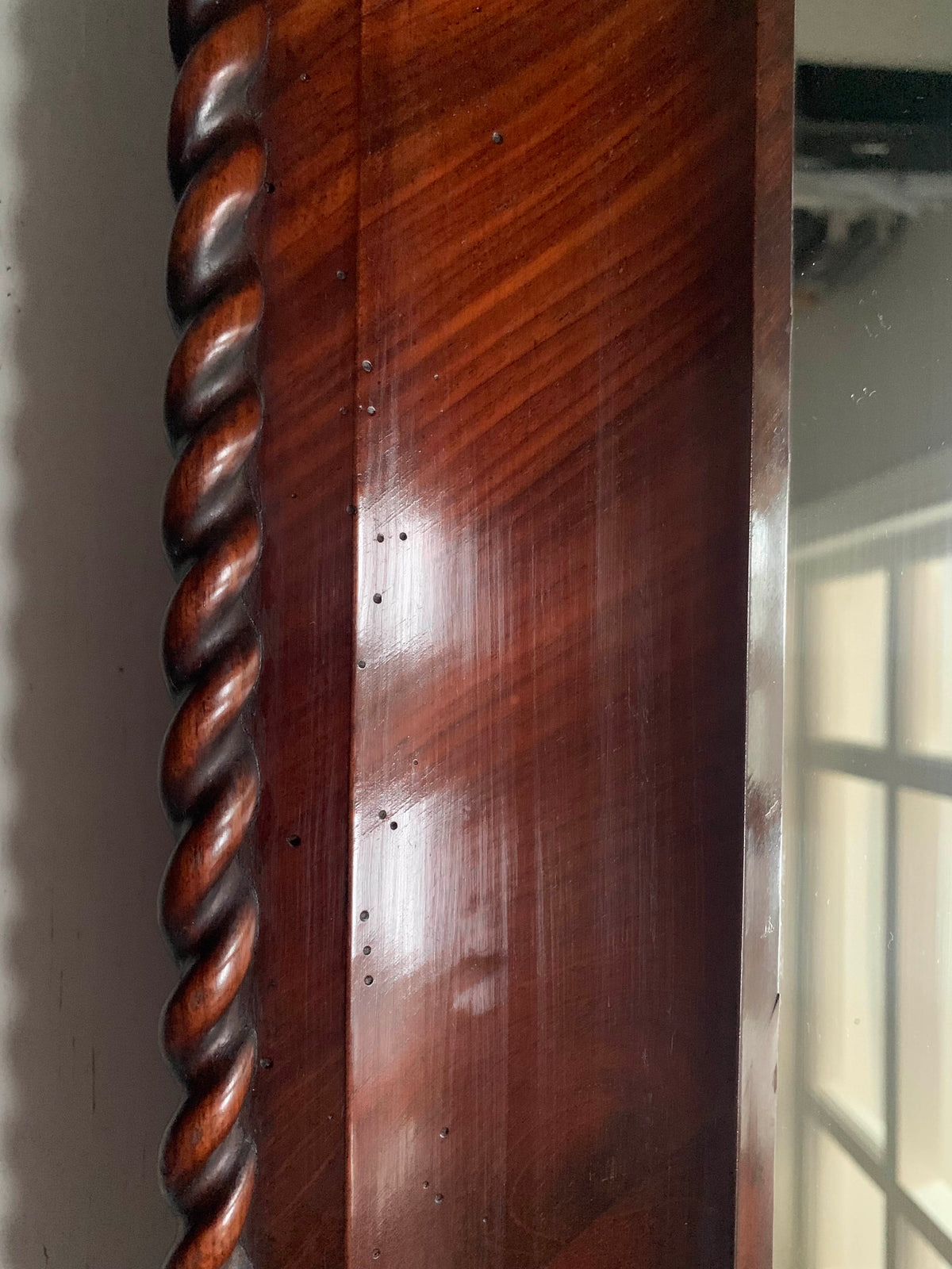 Large Antique Pier Mirror with Mahogany Frame And Barley Twist Detailing