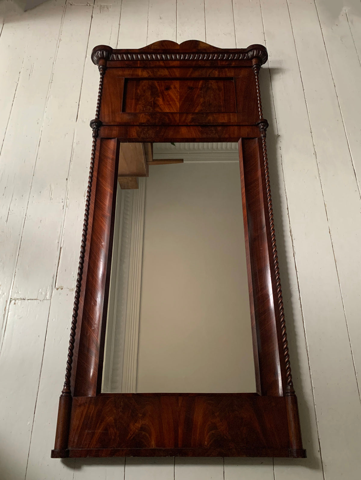 Large Antique Pier Mirror with Mahogany Frame And Barley Twist Detailing