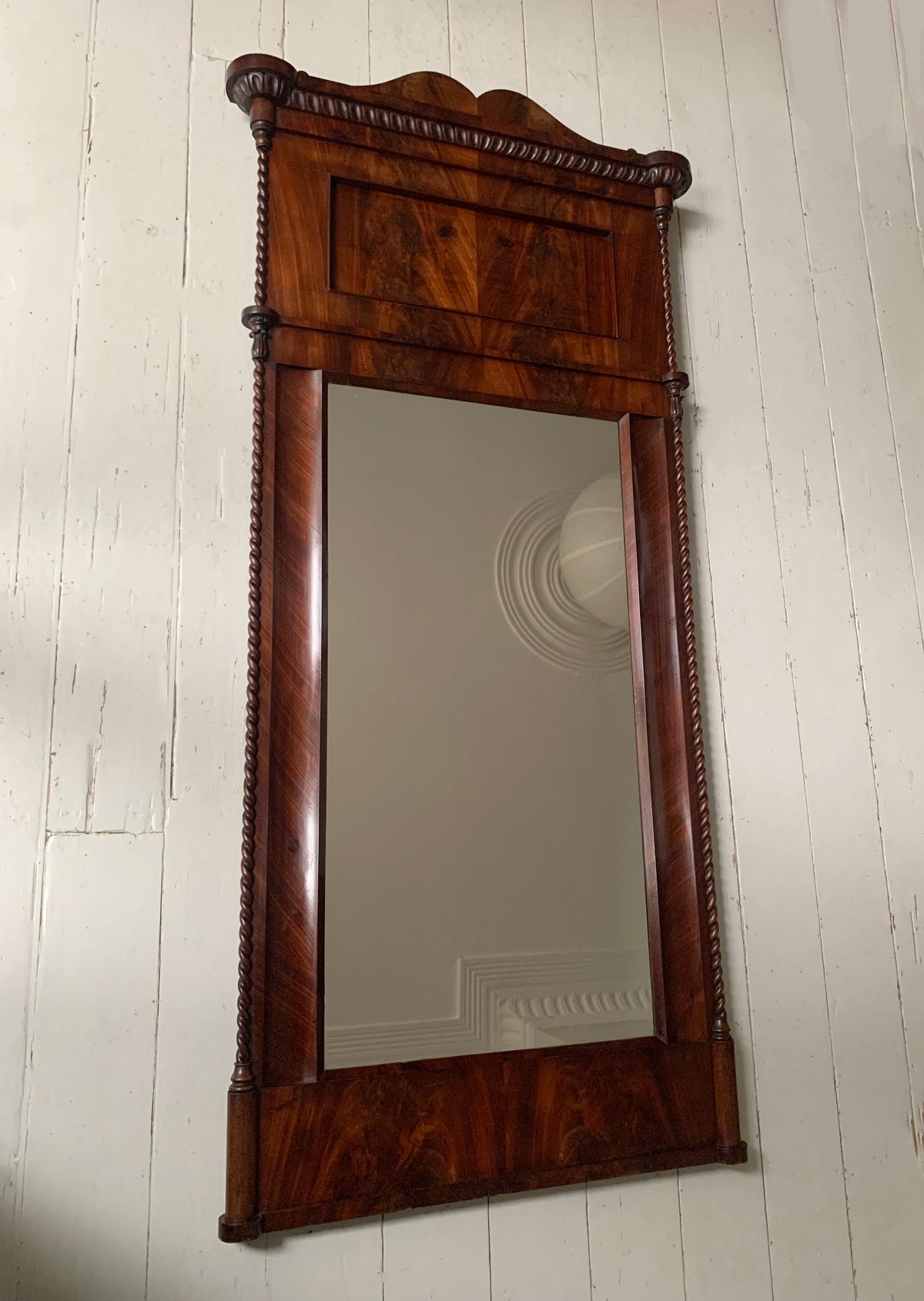 Large Antique Pier Mirror with Mahogany Frame And Barley Twist Detailing