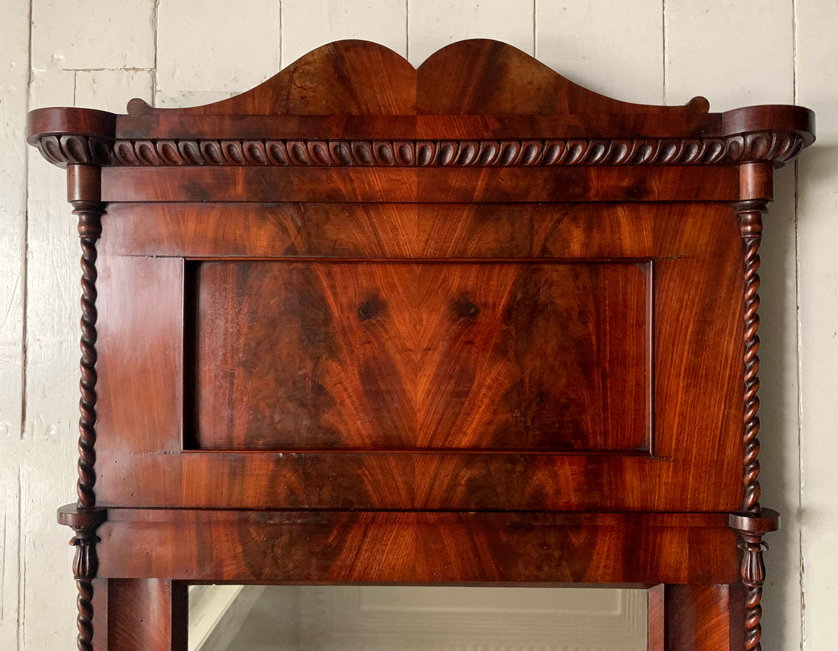 Large Antique Pier Mirror with Mahogany Frame And Barley Twist Detailing