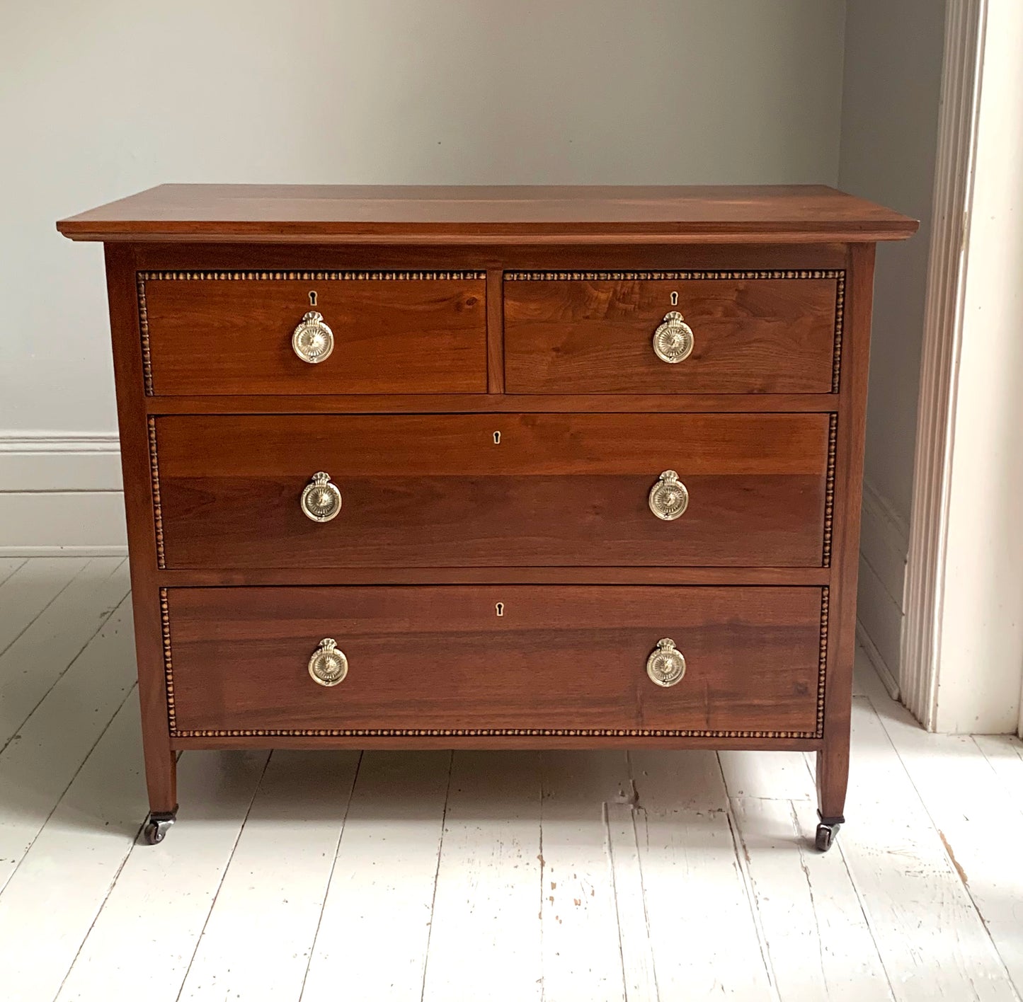 Antique Mahogany Two Over Two Chest Of Drawers, Edwardian on Castors Refurbished