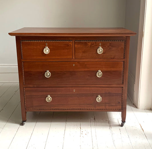 Antique Mahogany Two Over Two Chest Of Drawers, Edwardian on Castors Refurbished