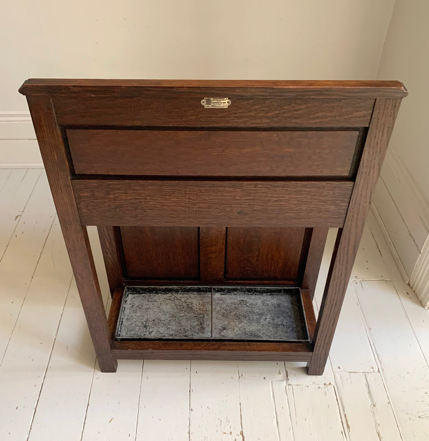 Antique Oak Gothic Style Hallway Umbrella & Stick Stand by Waring & Gillow Ltd.