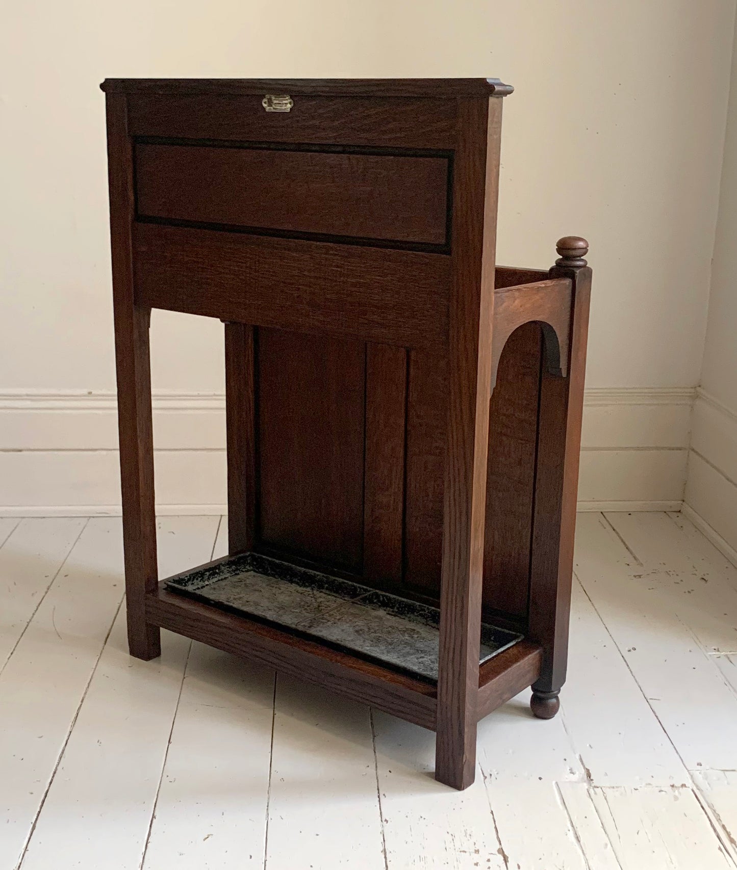 Antique Oak Gothic Style Hallway Umbrella & Stick Stand by Waring & Gillow Ltd.