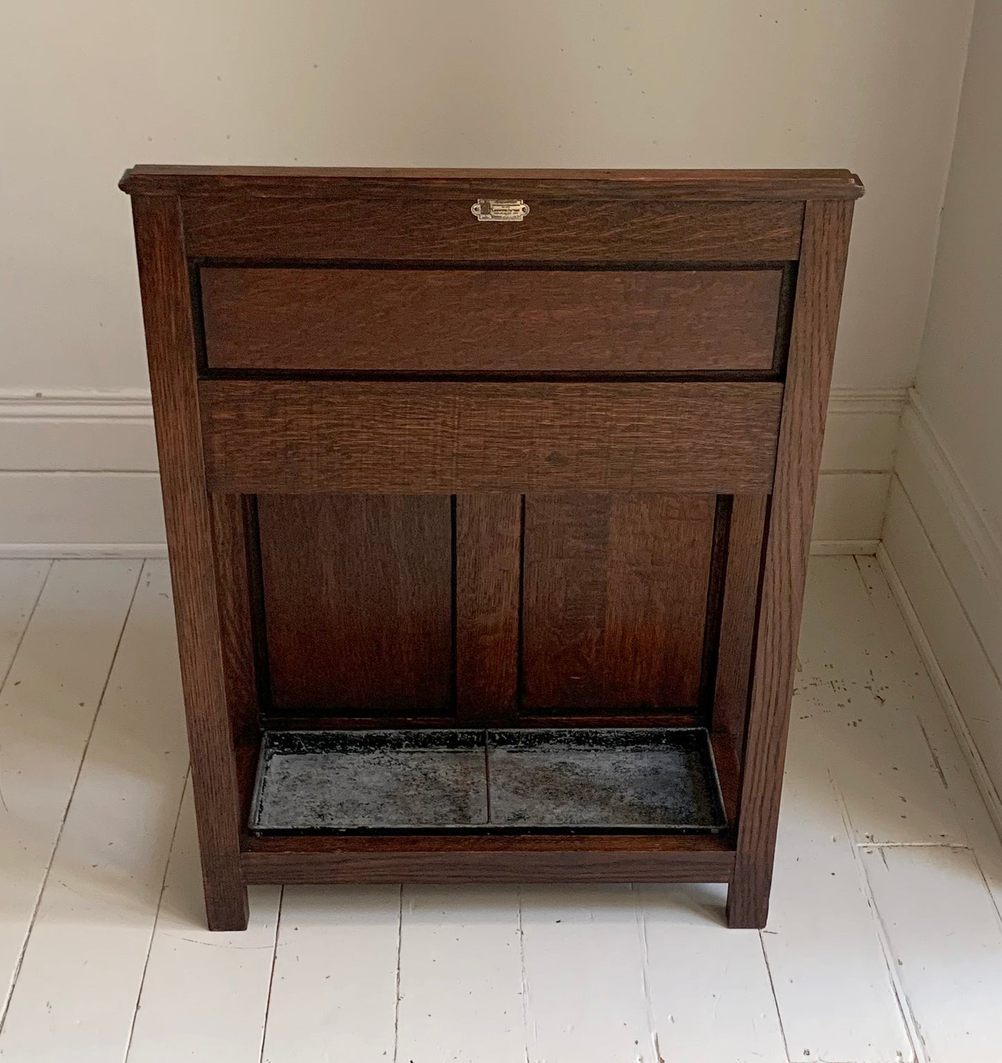 Antique Oak Gothic Style Hallway Umbrella & Stick Stand by Waring & Gillow Ltd.