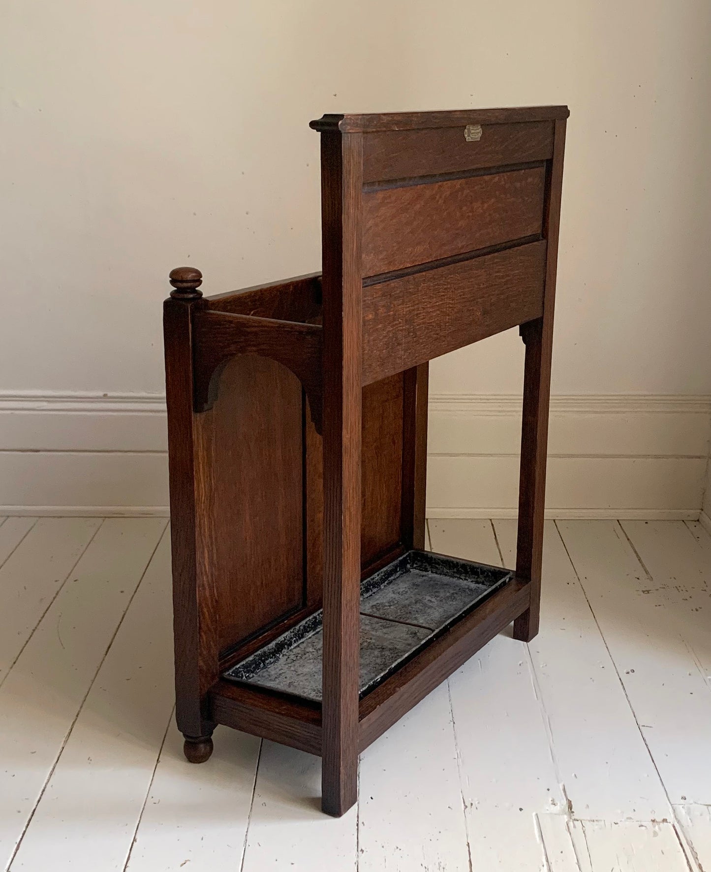 Antique Oak Gothic Style Hallway Umbrella & Stick Stand by Waring & Gillow Ltd.