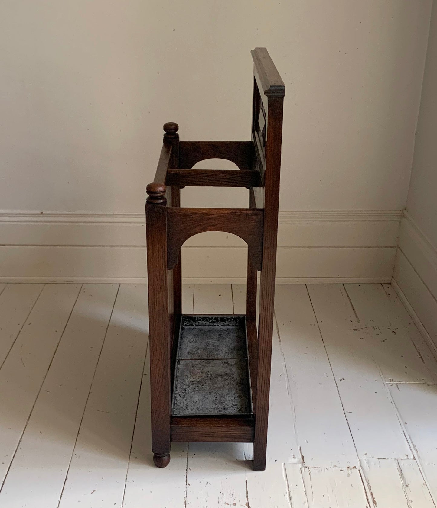 Antique Oak Gothic Style Hallway Umbrella & Stick Stand by Waring & Gillow Ltd.