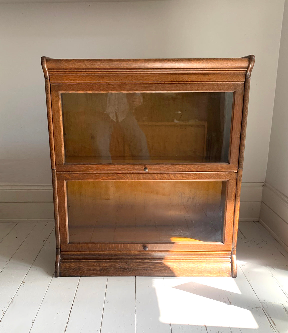 Antique Oak Grand Rapids Barrister Modular Two-Tier Stacking Bookcase Cabinet