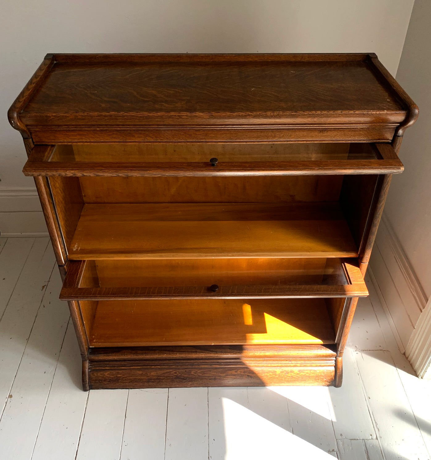 Antique Oak Grand Rapids Barrister Modular Two-Tier Stacking Bookcase Cabinet