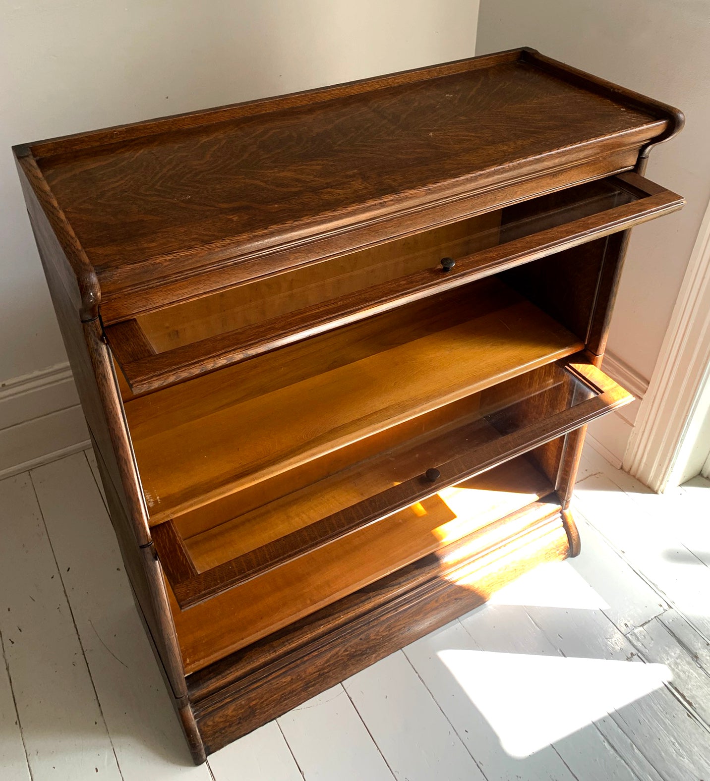 Antique Oak Grand Rapids Barrister Modular Two-Tier Stacking Bookcase Cabinet