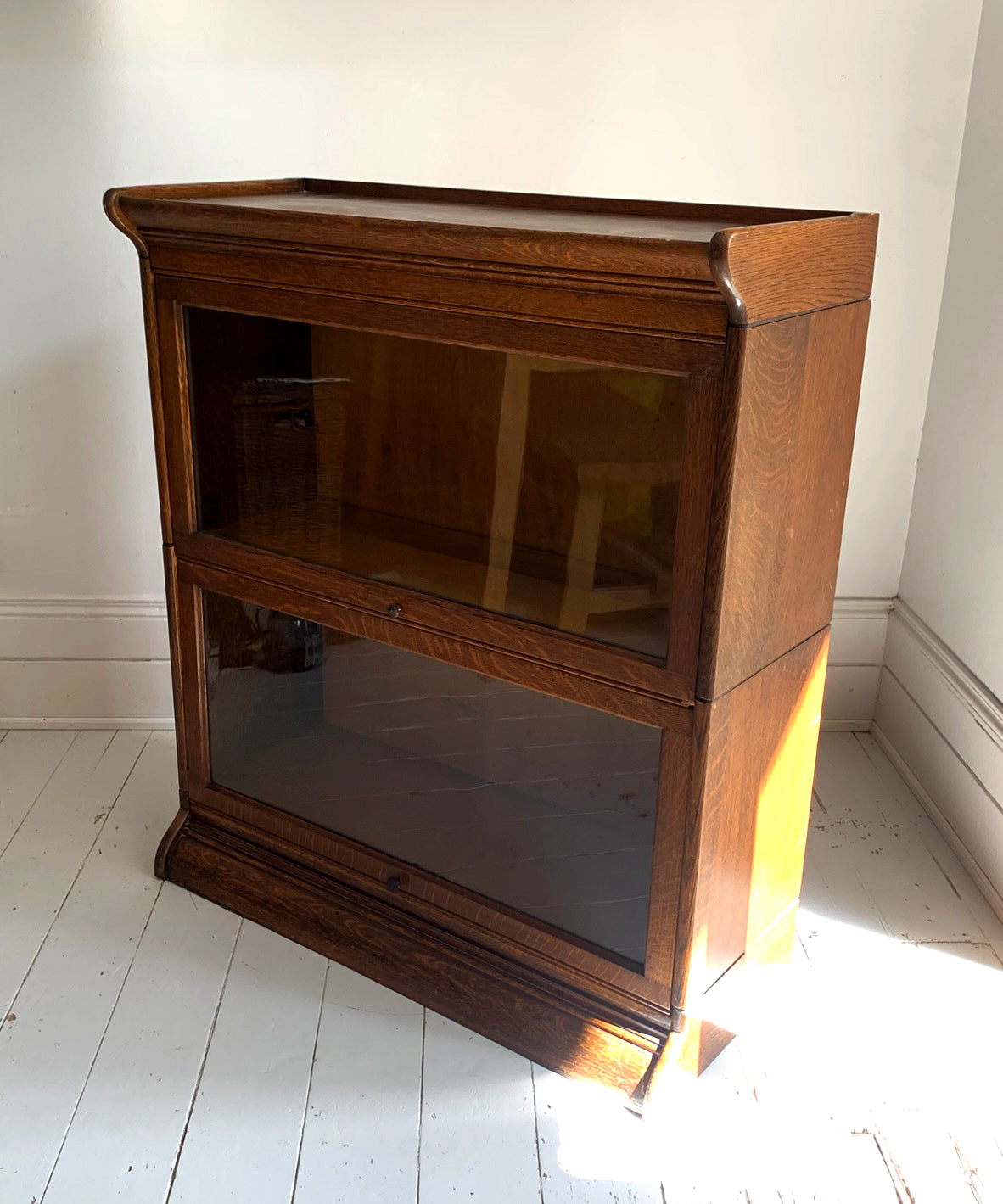 Antique Oak Grand Rapids Barrister Modular Two-Tier Stacking Bookcase Cabinet
