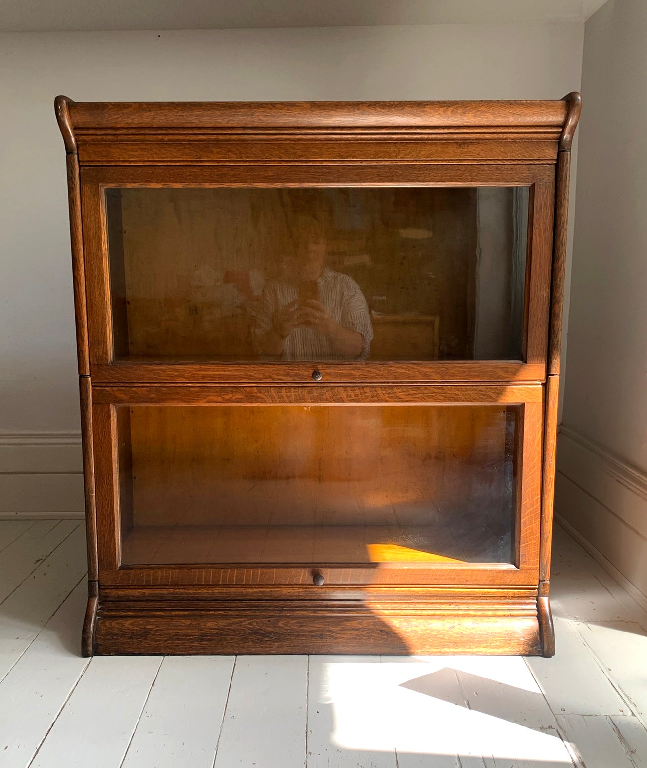 Antique Oak Grand Rapids Barrister Modular Two-Tier Stacking Bookcase Cabinet