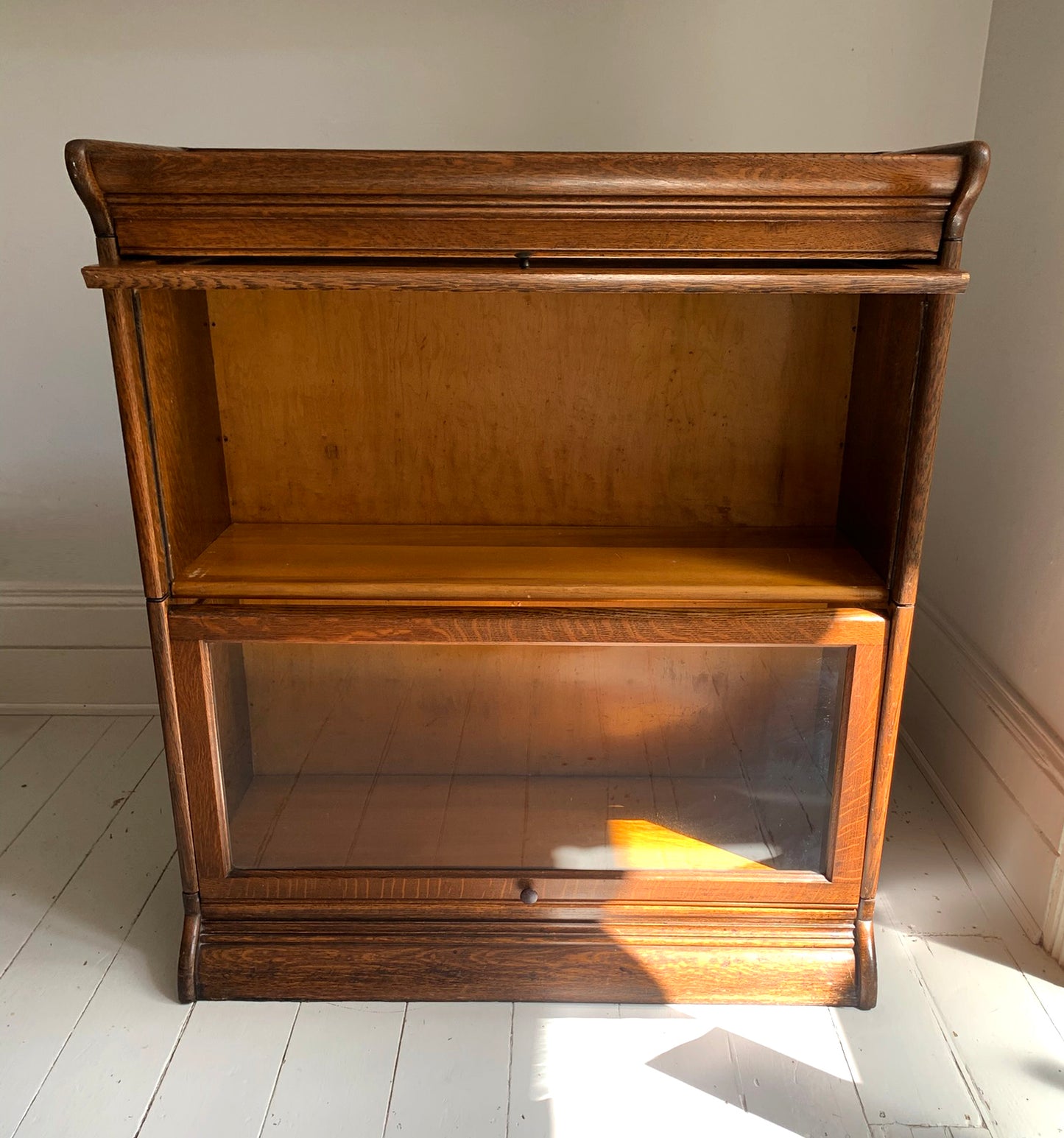 Antique Oak Grand Rapids Barrister Modular Two-Tier Stacking Bookcase Cabinet