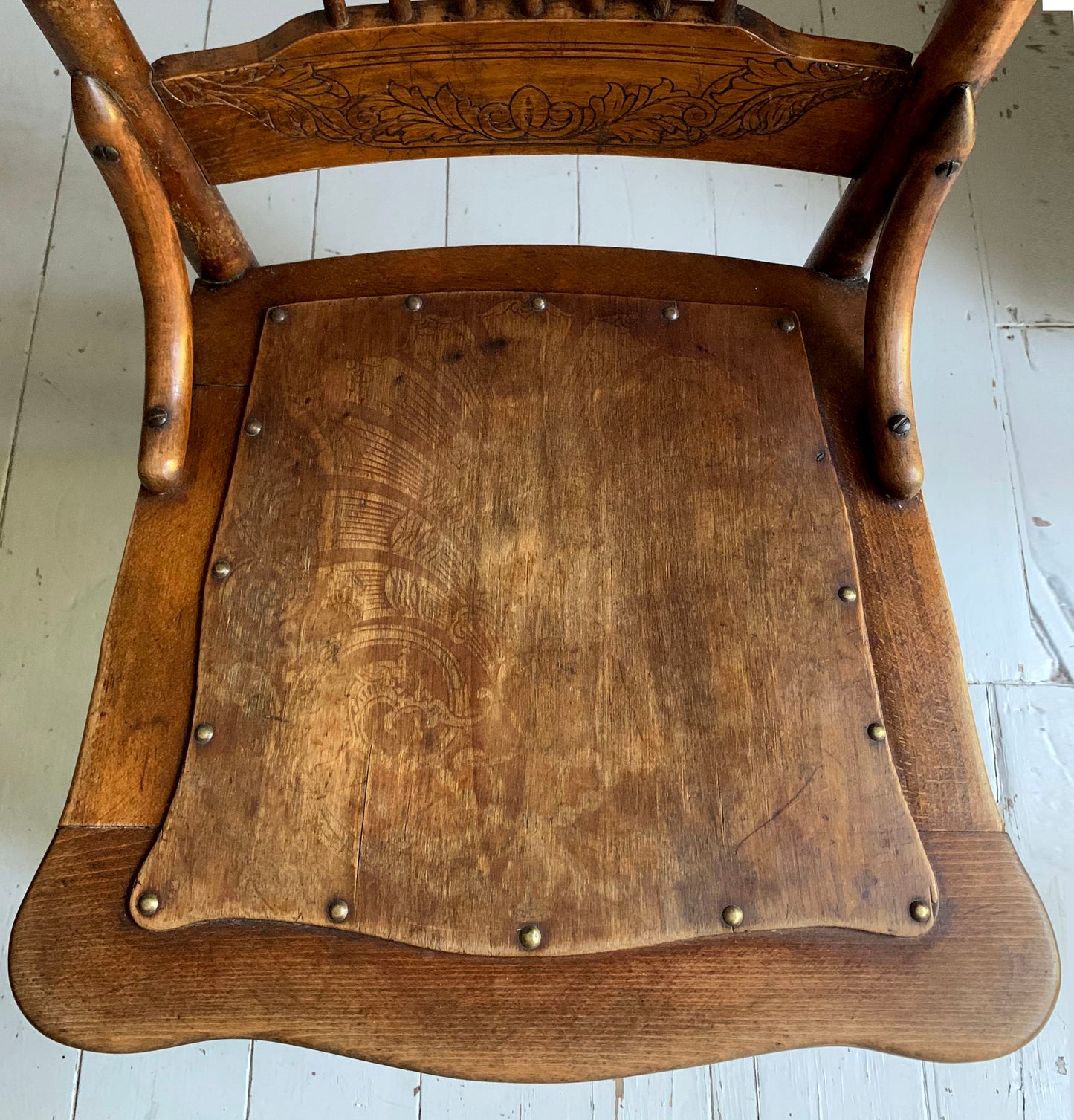 Antique Pressed Back Oak Dining Chair with Spindle Back & Pressed Oak Seat