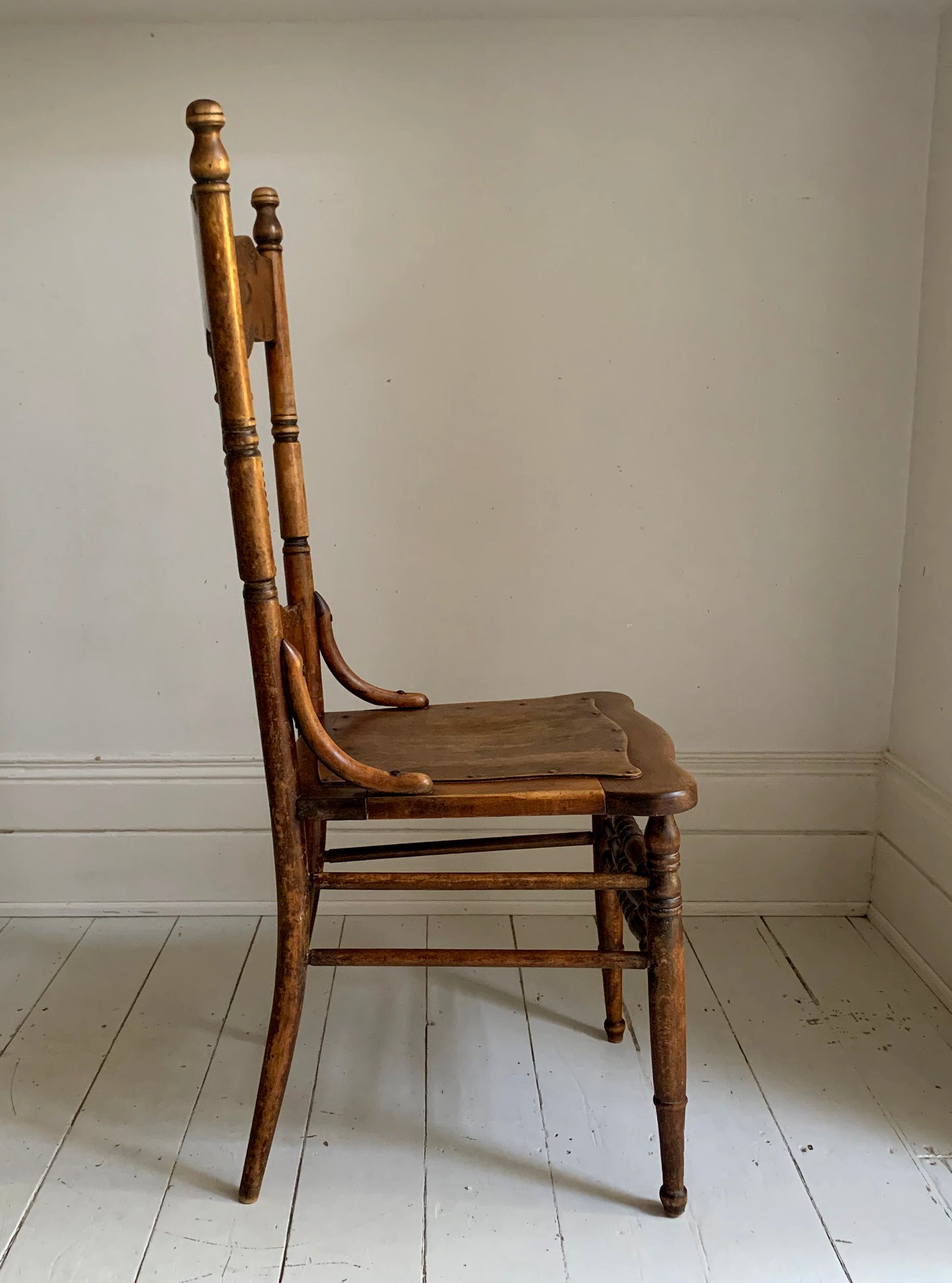 Antique Pressed Back Oak Dining Chair with Spindle Back & Pressed Oak Seat