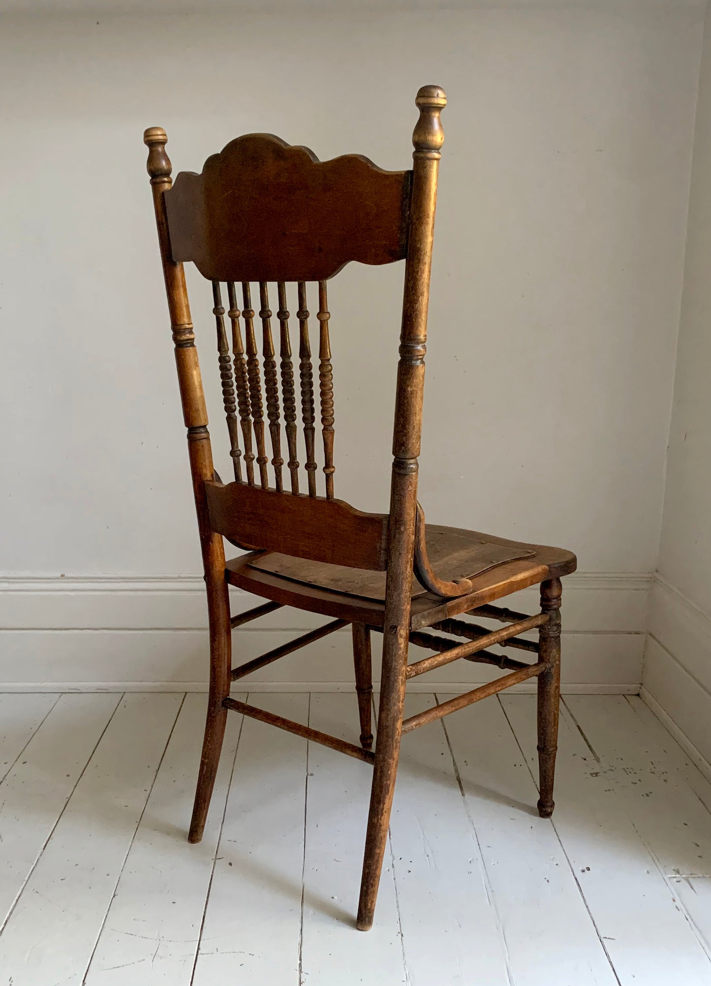 Antique Pressed Back Oak Dining Chair with Spindle Back & Pressed Oak Seat