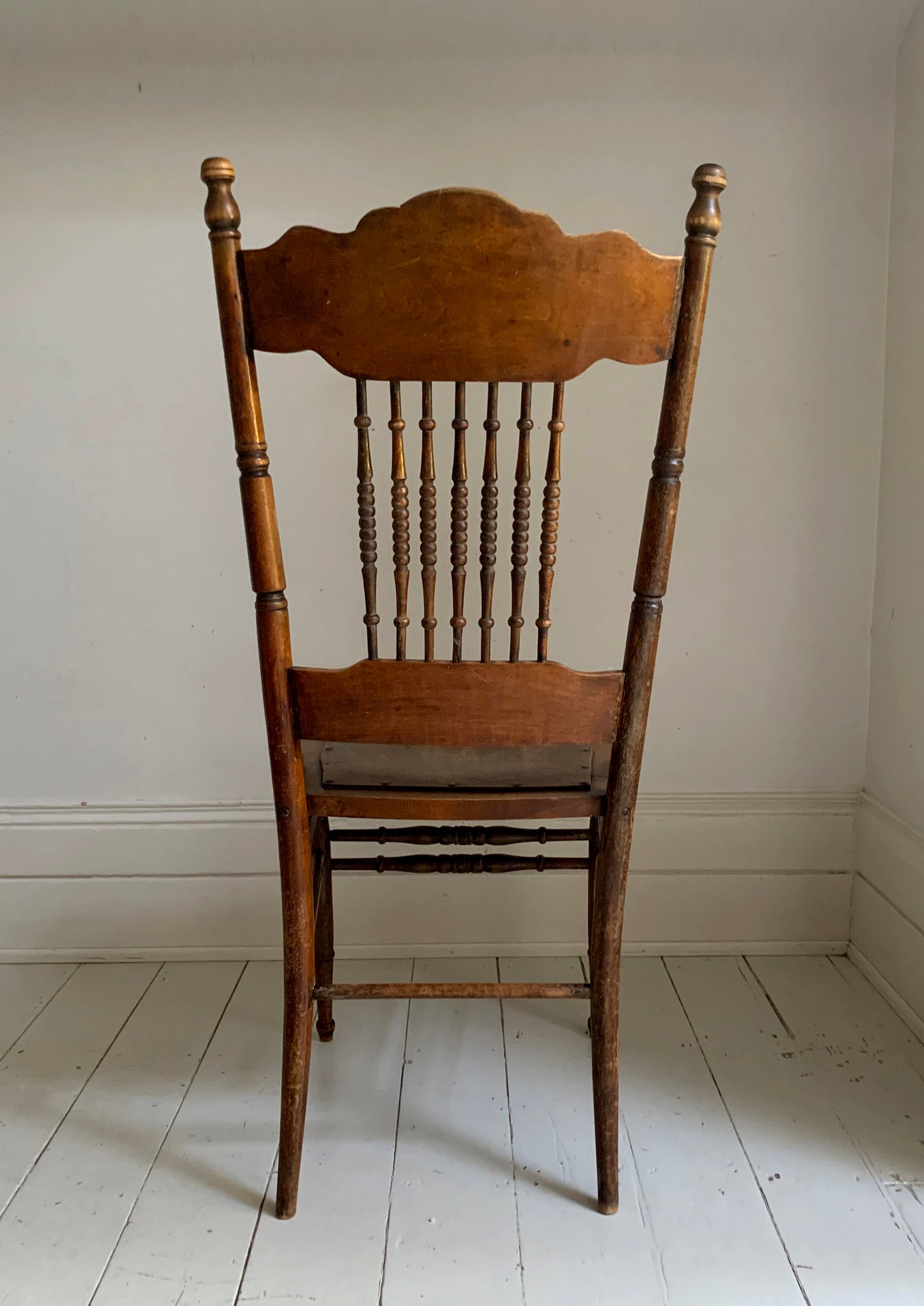Antique Pressed Back Oak Dining Chair with Spindle Back & Pressed Oak Seat
