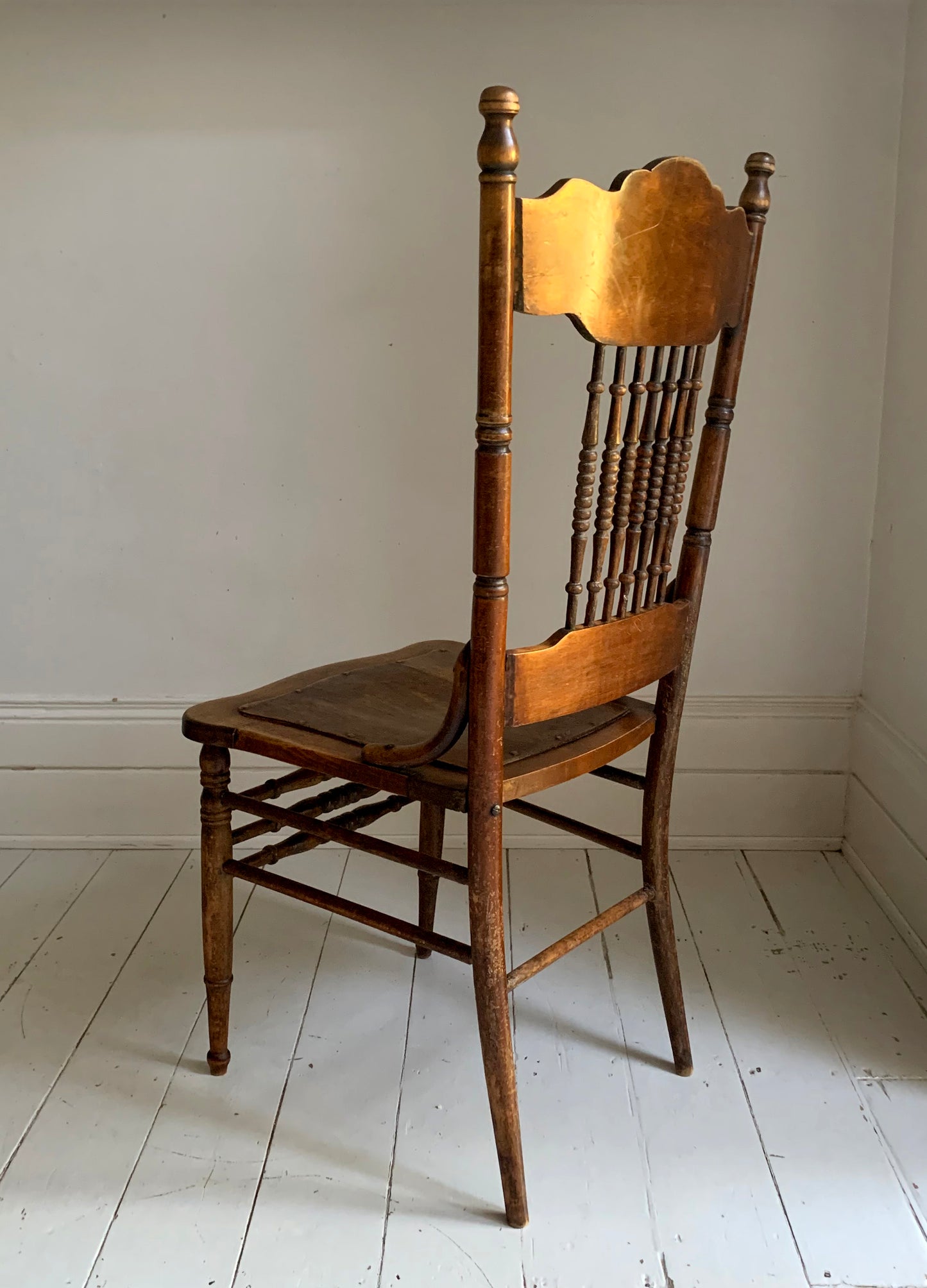 Antique Pressed Back Oak Dining Chair with Spindle Back & Pressed Oak Seat