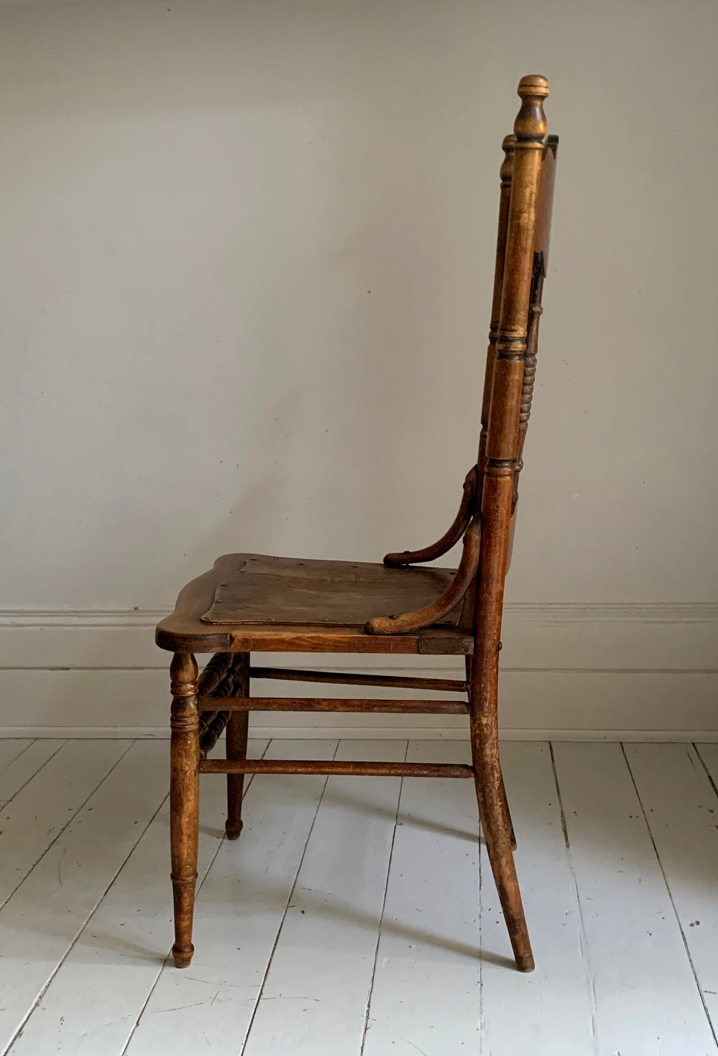 Antique Pressed Back Oak Dining Chair with Spindle Back & Pressed Oak Seat