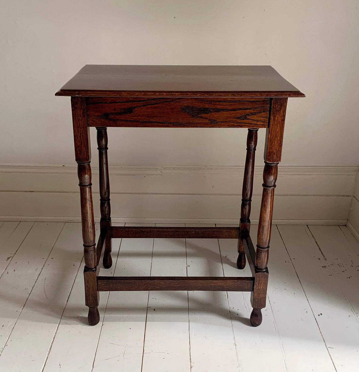 Antique Oak Tall Rectangular Side / Occasional Table with Turned Legs