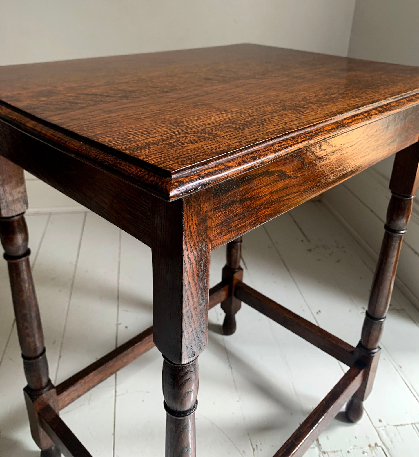 Antique Oak Tall Rectangular Side / Occasional Table with Turned Legs