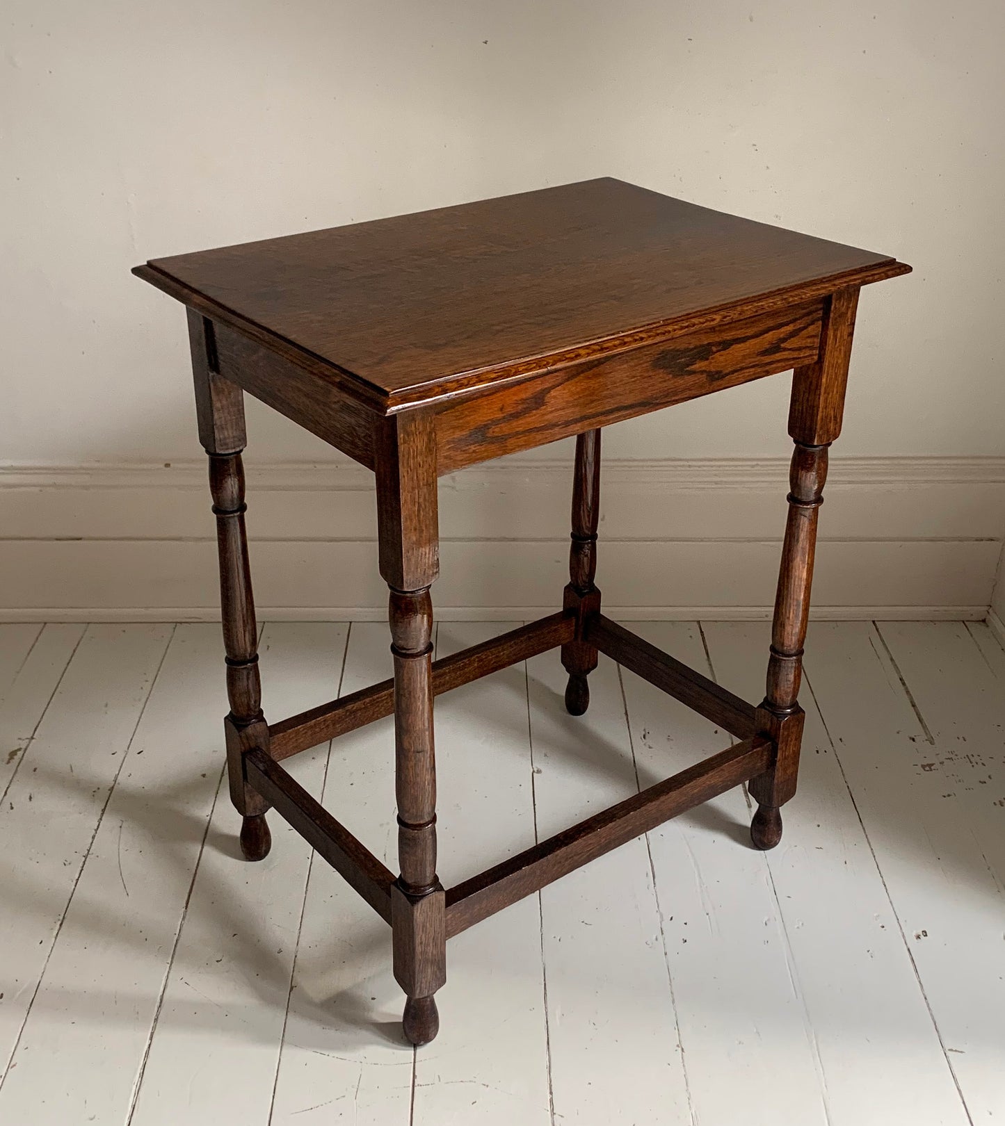 Antique Oak Tall Rectangular Side / Occasional Table with Turned Legs