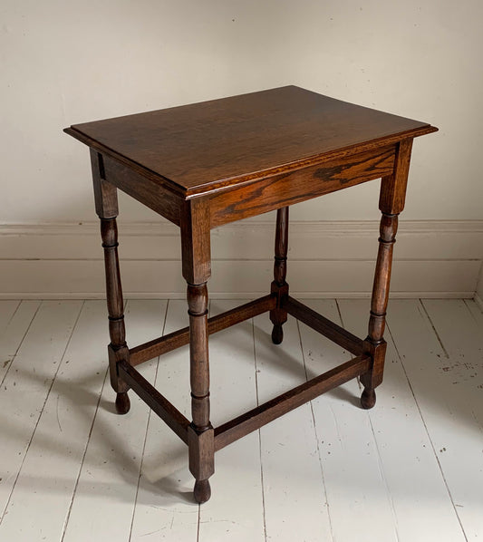 Antique Oak Tall Rectangular Side / Occasional Table with Turned Legs