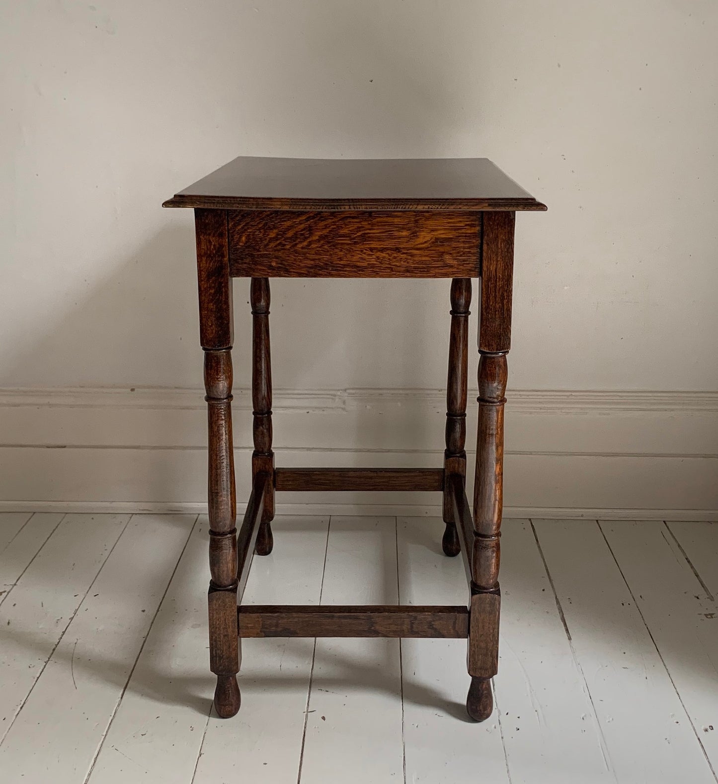 Antique Oak Tall Rectangular Side / Occasional Table with Turned Legs