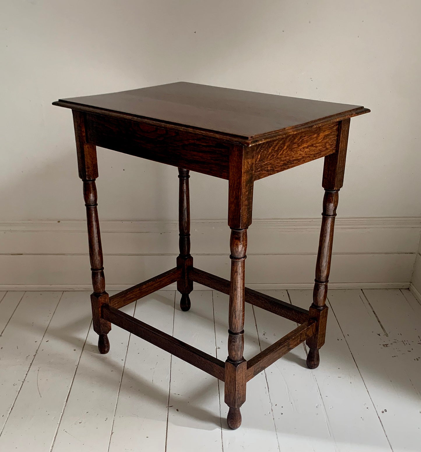 Antique Oak Tall Rectangular Side / Occasional Table with Turned Legs