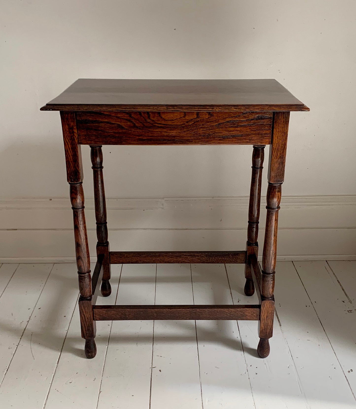 Antique Oak Tall Rectangular Side / Occasional Table with Turned Legs