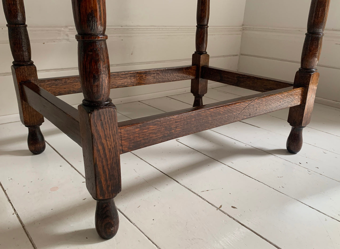 Antique Oak Tall Rectangular Side / Occasional Table with Turned Legs