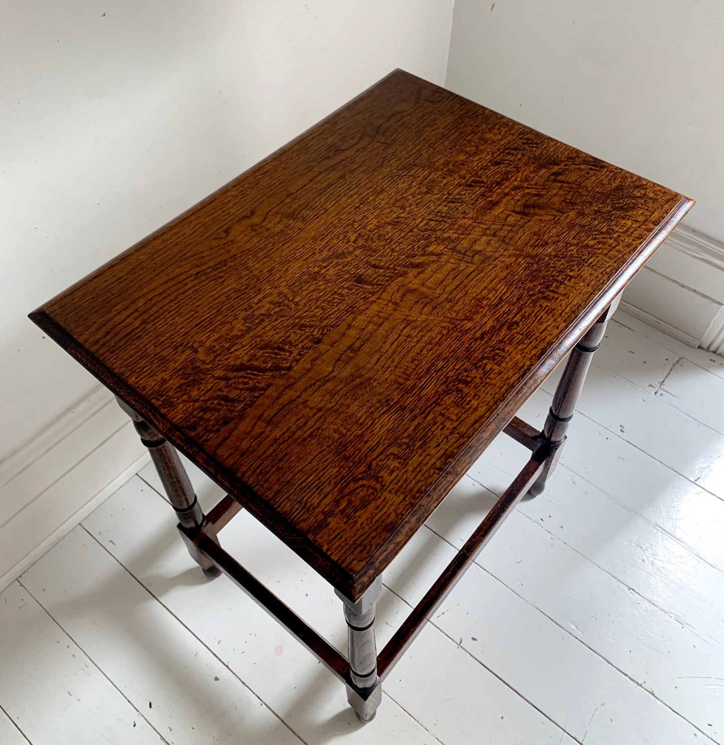 Antique Oak Tall Rectangular Side / Occasional Table with Turned Legs