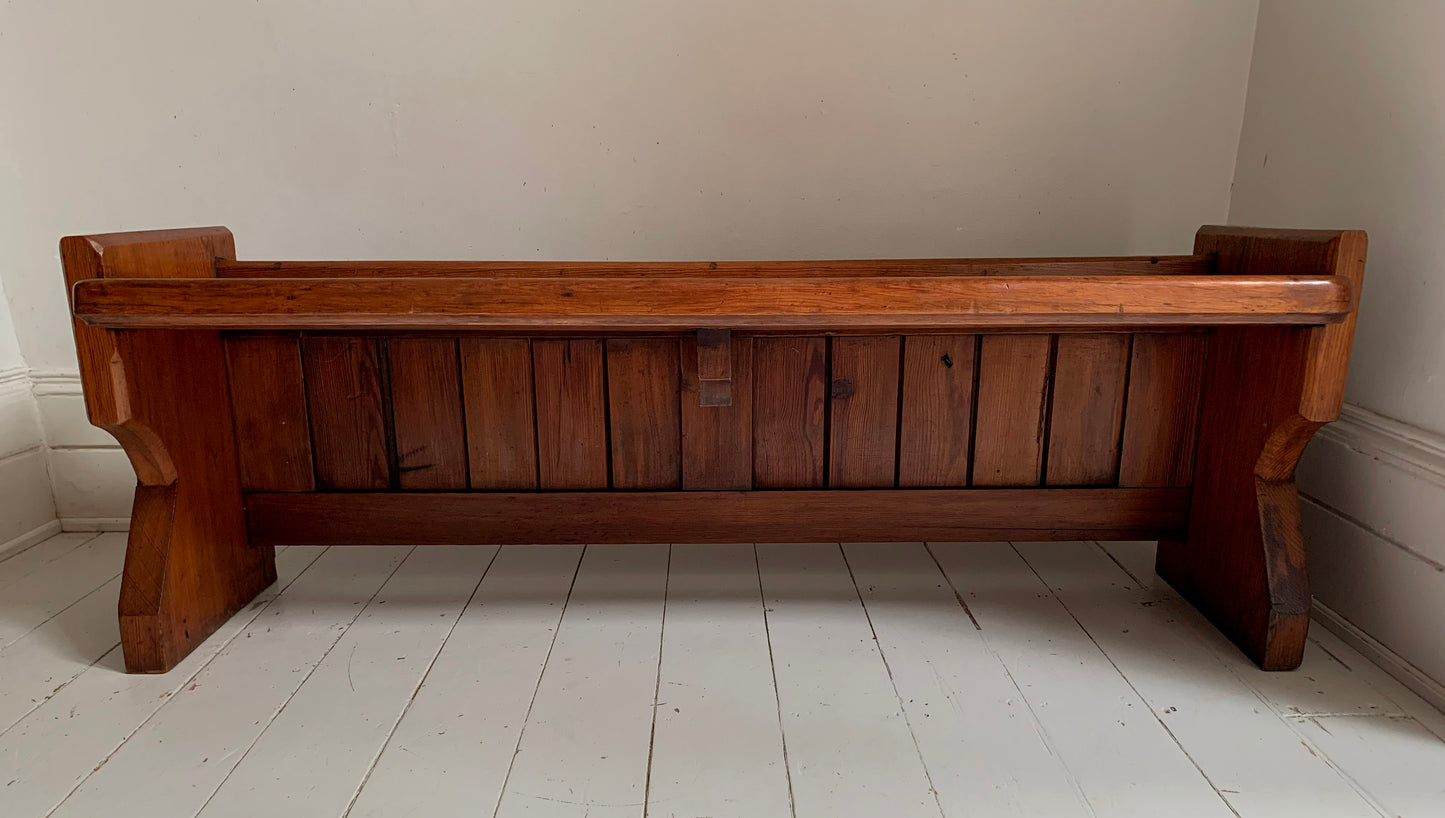 Antique Pitch Pine Church / Chapel Pew Dining / Hallway Bench #2 of 2
