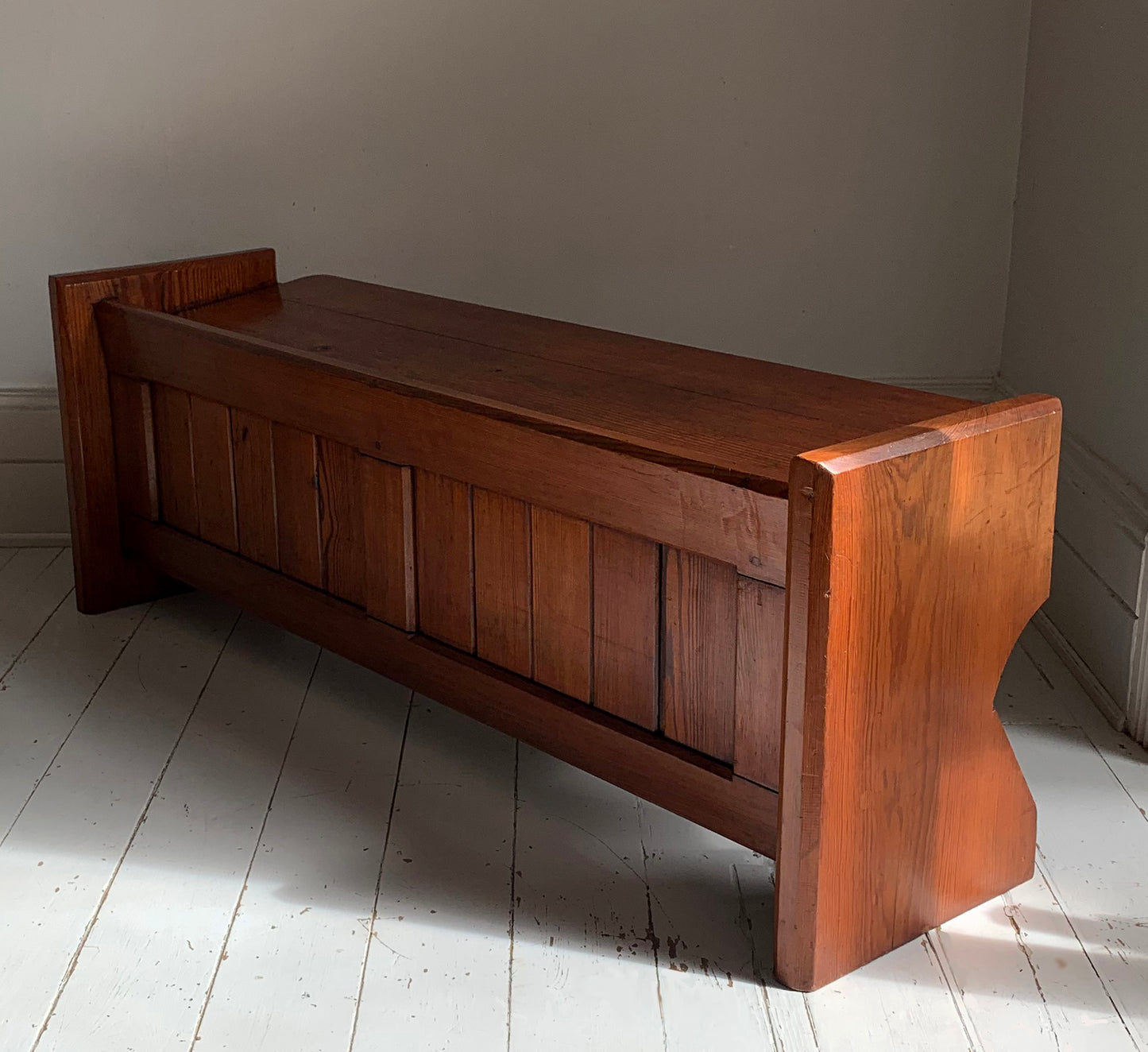 Antique Pitch Pine Church / Chapel Pew Dining / Hallway Bench #2 of 2