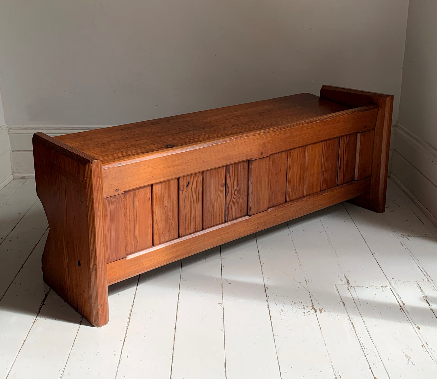 Antique Pitch Pine Church / Chapel Pew Dining / Hallway Bench #2 of 2