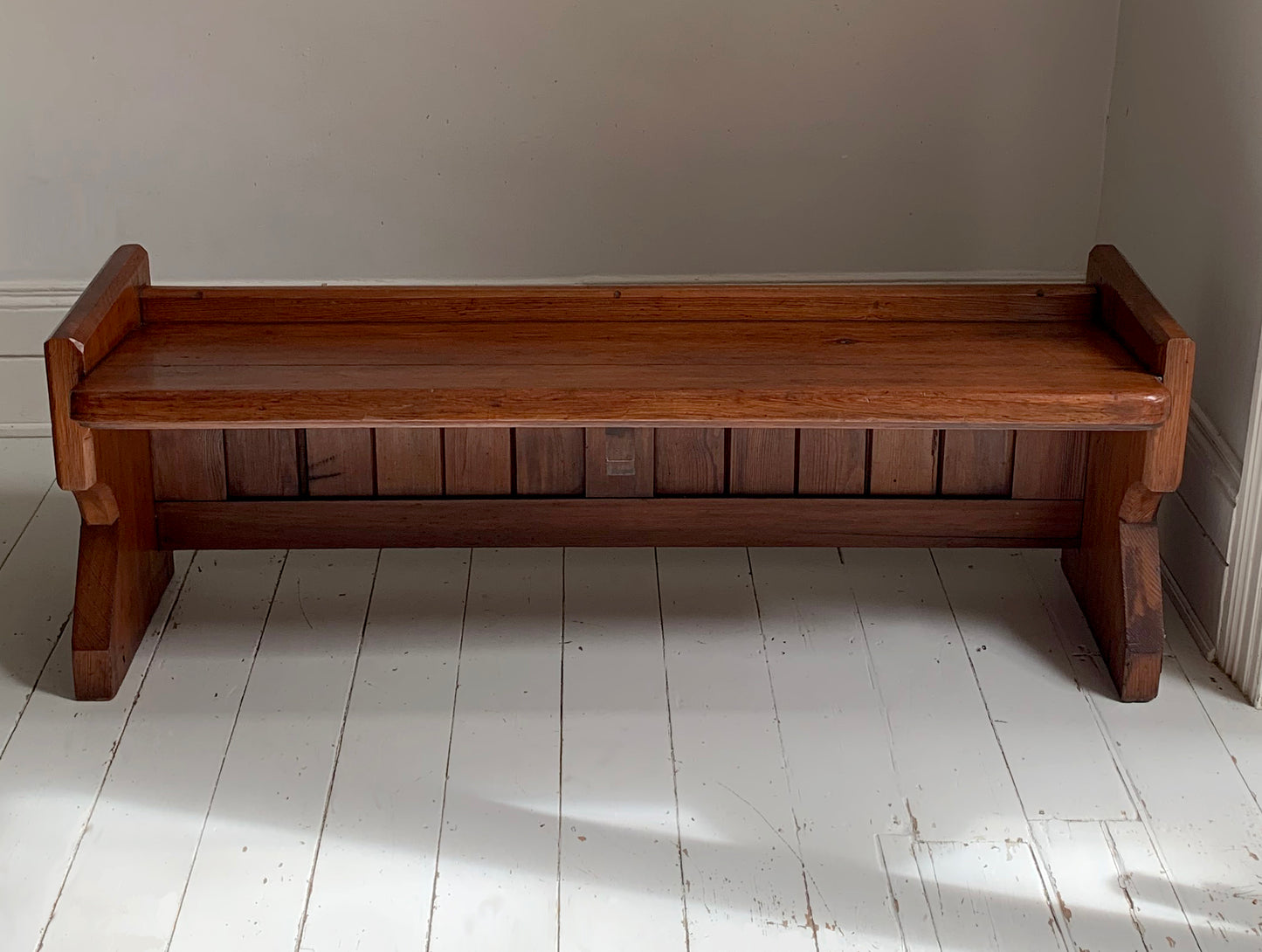 Antique Pitch Pine Church / Chapel Pew Dining / Hallway Bench #2 of 2