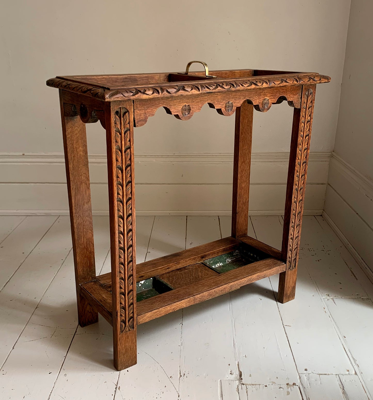 Victorian Gothic Revival Carved Oak Umbrella / Parasol & Stick Stand